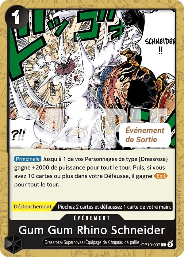 Carte One Piece française Gum Gum Rhino Schneider OP10-097 C