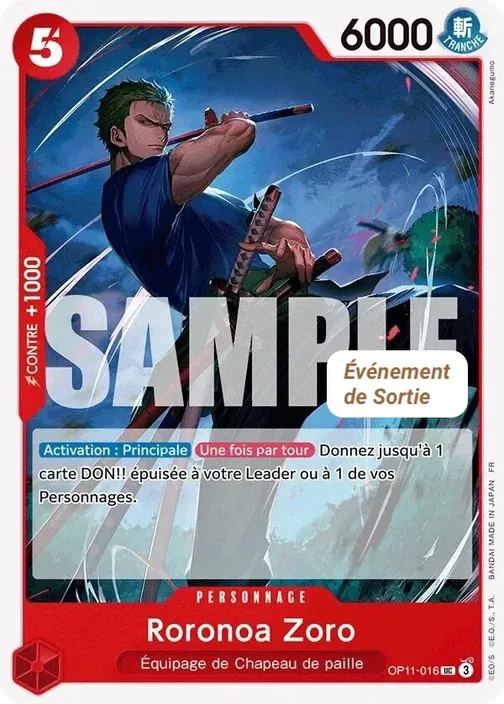 Carte One Piece française OP11-016 Roronoa Zoro