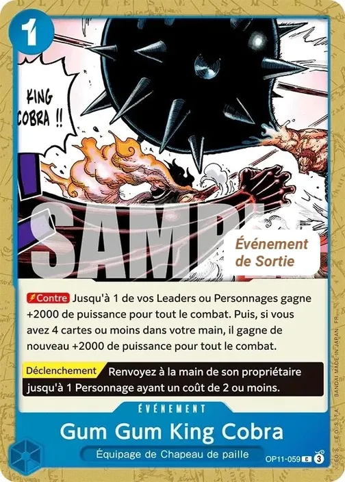 Carte One Piece française OP11-059 Gum Gum King Cobra