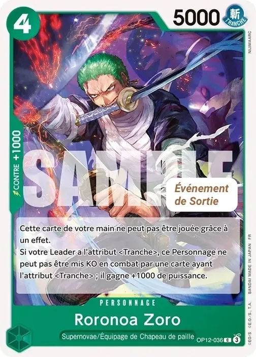 Carte One Piece française OP12-036 Roronoa Zoro