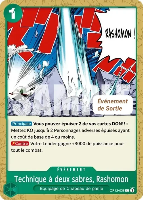 Carte One Piece française OP12-038 Technique à deux sabres, Rashomon