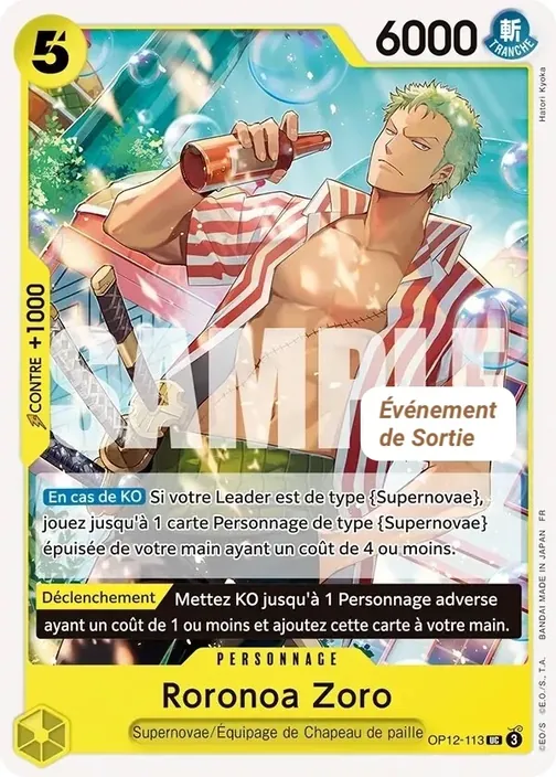 Carte One Piece française OP12-113 Roronoa Zoro