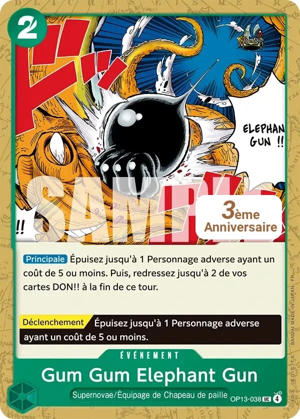 Carte One Piece française Gum Gum Elephant Gun OP13-038 UC