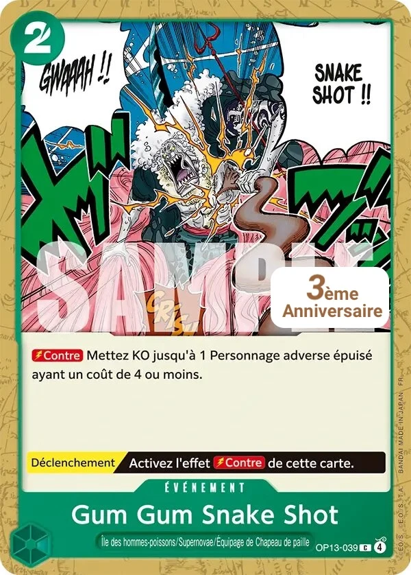Carte One Piece française Gum Gum Snake Shot OP13-039 C