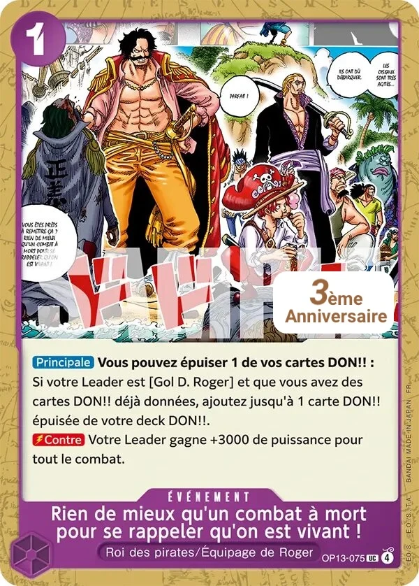 Carte One Piece française Rien de mieux qu'un combat à mort pour se rappeler qu'on est vivant ! OP13-075 UC