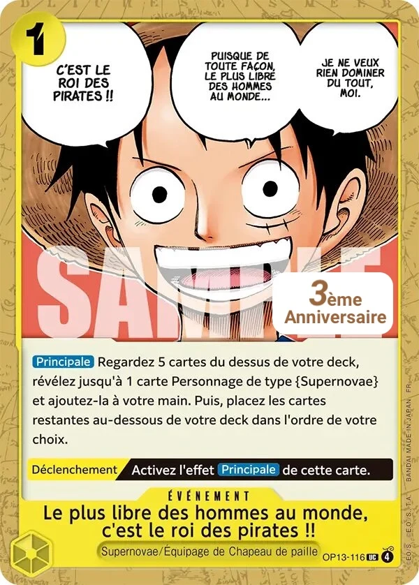 Carte One Piece française Le plus libre des hommes au monde, c'est le roi des pirates !! OP13-116 UC