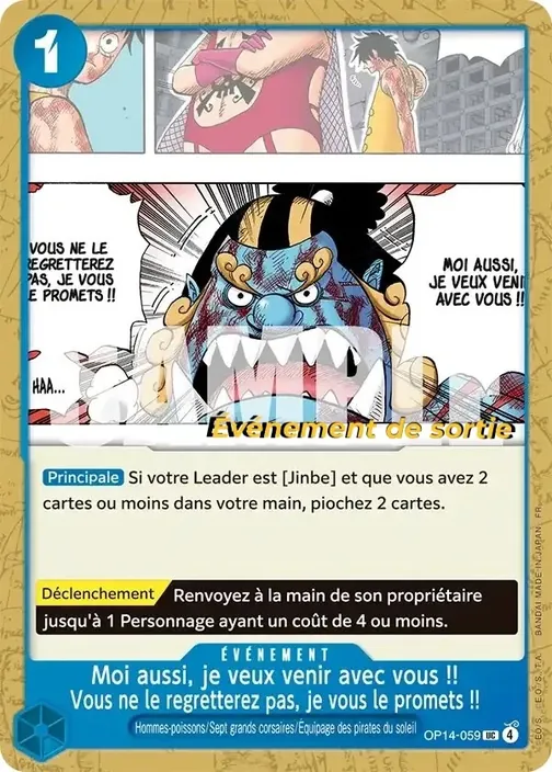 Carte One Piece française OP14-059 Moi aussi, je veux venir avec vous !! Vous ne le regretterez pas, je vous le promets !!