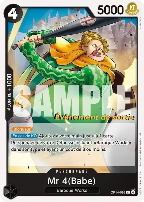 Carte One Piece française OP14-093 Mr 4(Babe)