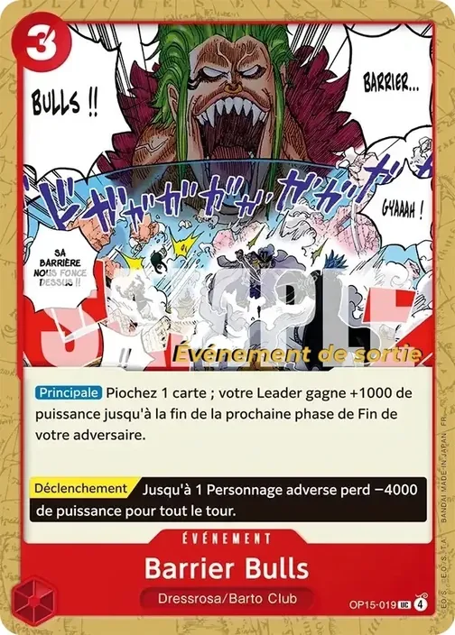 Carte One Piece française OP15-019 Barrier Bulls