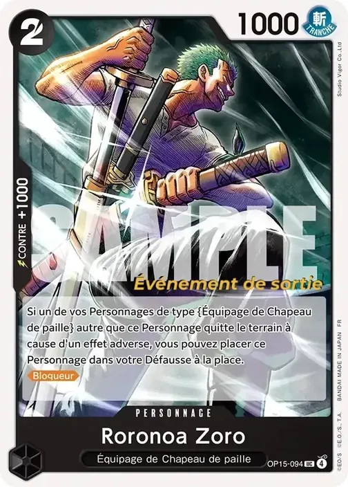 Carte One Piece française OP15-094 Roronoa Zoro