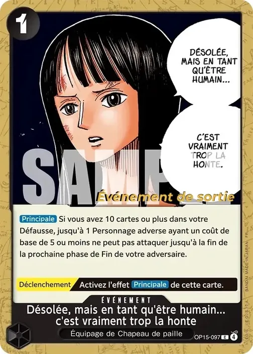 Carte One Piece française OP15-097 Désolée, mais en tant qu'être humain... c'est vraiment trop la honte