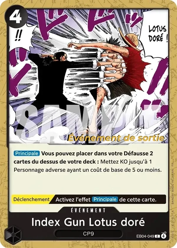 Carte One Piece française Index Gun Lotus doré EB04-049 C