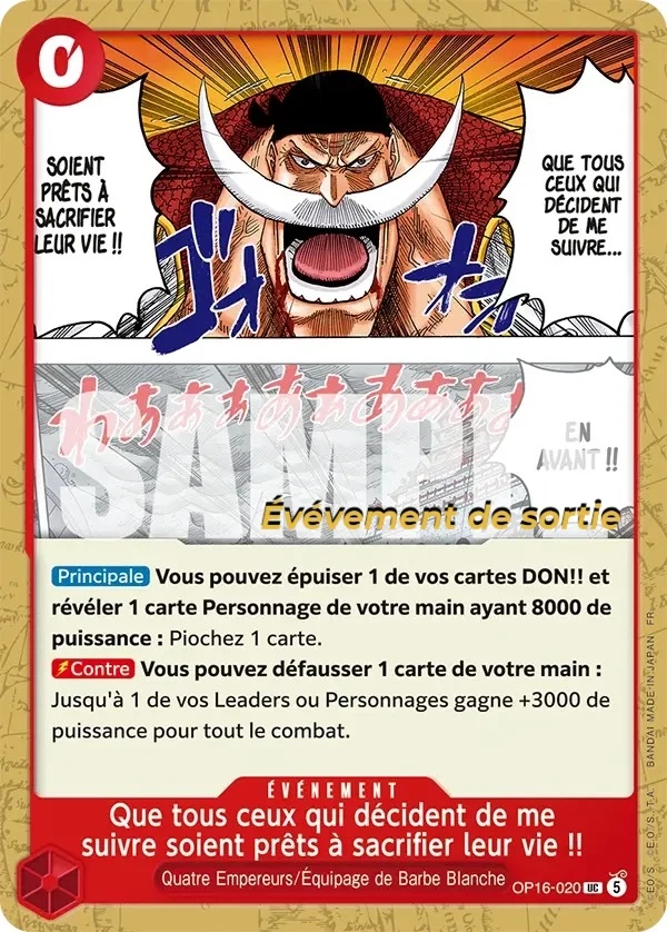 Carte One Piece française Que tous ceux qui décident de me suivre soient prêts à sacrifier leur vie !! OP16-020 UC