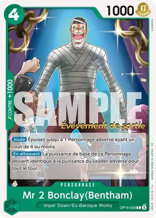 Carte One Piece française OP16-036 Mr 2 Bonclay(Bentham)