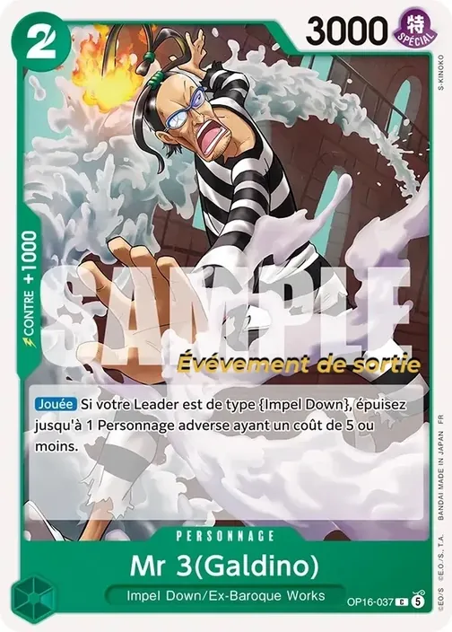 Carte One Piece française OP16-037 Mr 3(Galdino)