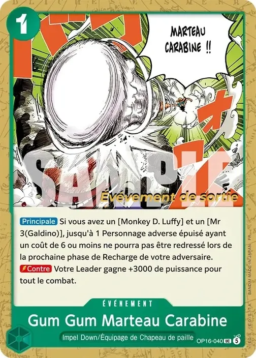 Carte One Piece française OP16-040 Gum Gum Marteau Carabine