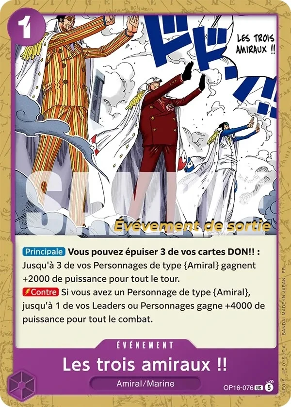 Carte One Piece française Les trois amiraux !! OP16-076 UC