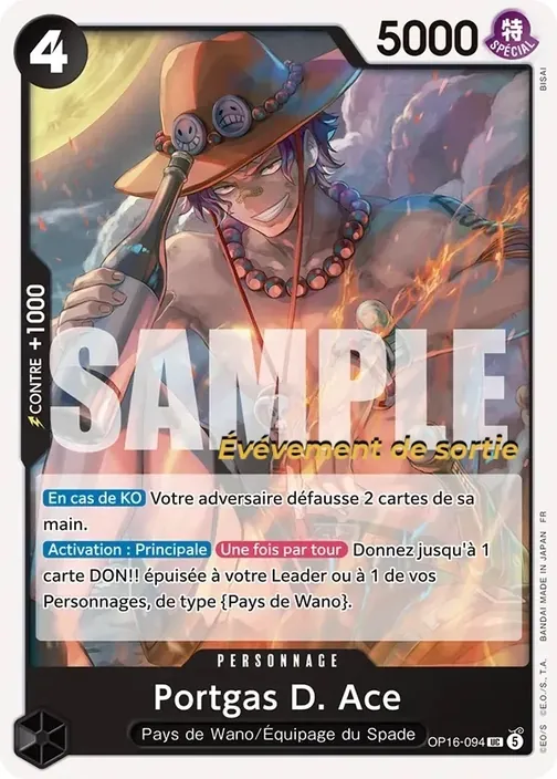 Carte One Piece française OP16-094 Portgas D. Ace