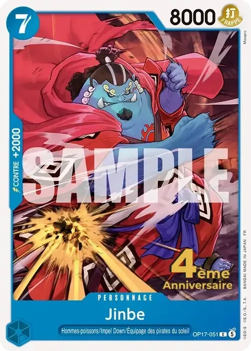 Carte One Piece française OP17-051 Jinbe
