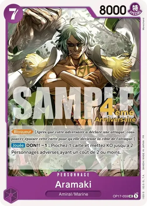 Carte One Piece française OP17-059 Aramaki