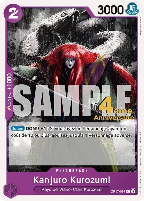 Carte One Piece française OP17-067 Kanjuro Kurozumi