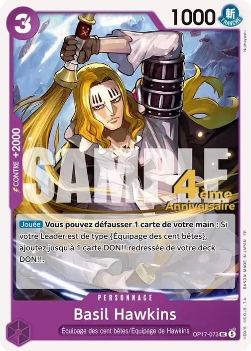 Carte One Piece française OP17-073 Basil Hawkins
