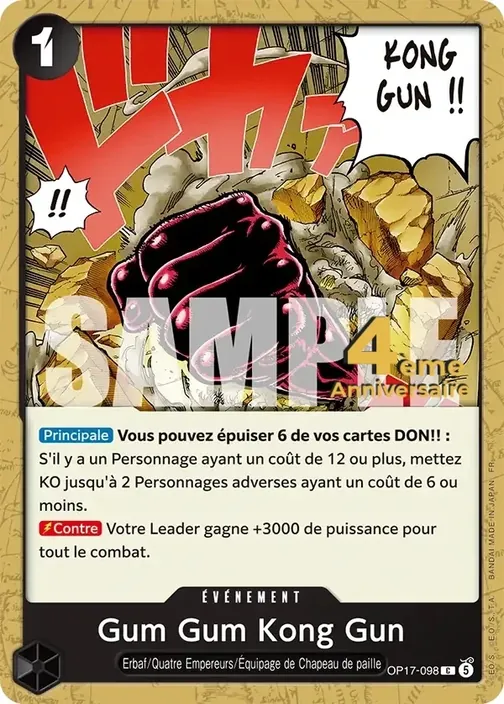 Carte One Piece française OP17-098 Gum Gum Kong Gun