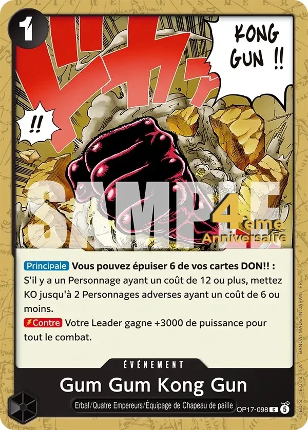 Carte One Piece française Gum Gum Kong Gun OP17-098 C