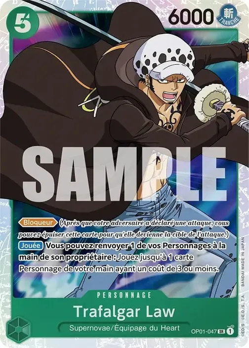 Carte One Piece française OP01-047 Trafalgar Law (version 4)