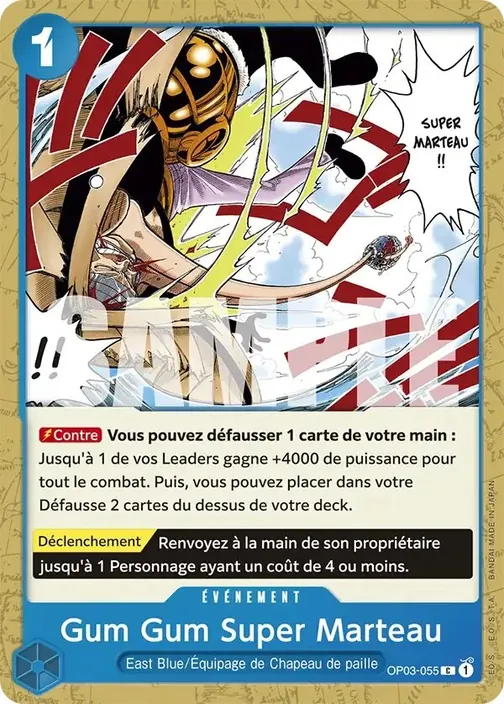 Carte One Piece française OP03-055 Gum Gum Super Marteau