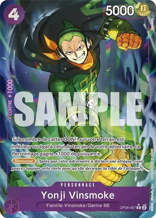 Carte One Piece française OP06-067 Yonji Vinsmoke (version 4)
