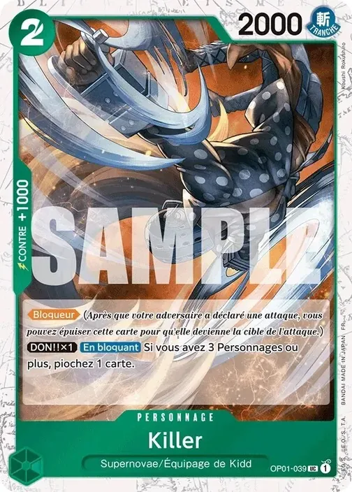 Carte One Piece française OP01-039 Killer (version 2)