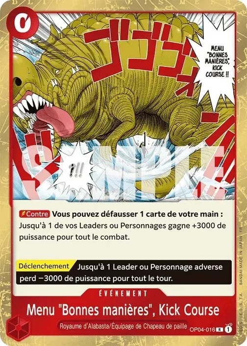 Carte One Piece française OP04-016 Menu "Bonnes manières", Kick Course