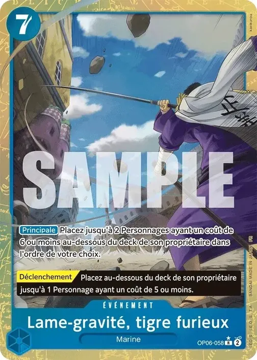 Carte One Piece française OP06-058 Lame-gravité, tigre furieux (version 2)
