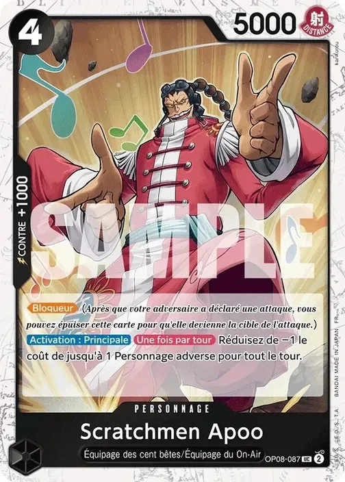 Carte One Piece française OP08-087 Scratchmen Apoo (version 2)