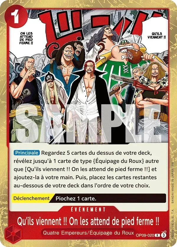 Carte One Piece française Qu'ils viennent !! On les attend de pied ferme !! OP09-020 R