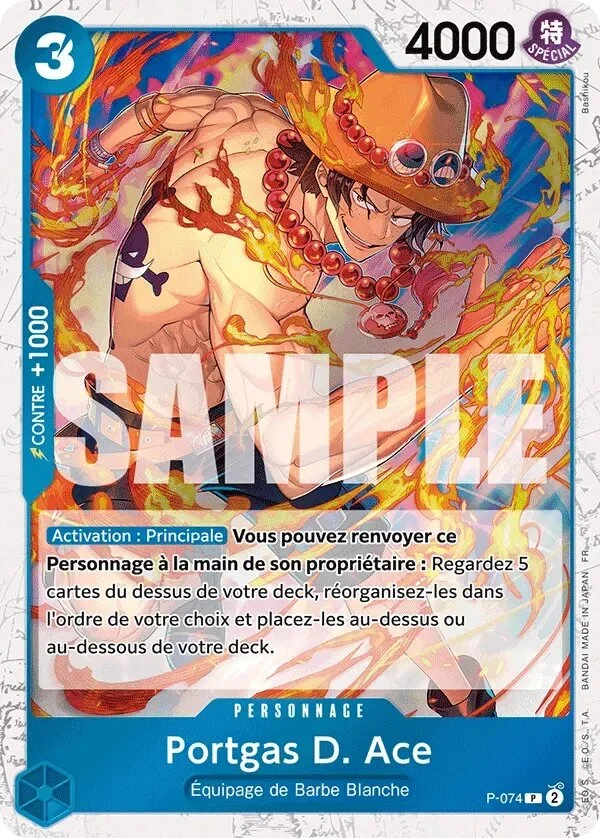 Carte One Piece française Portgas D. Ace P-074 P