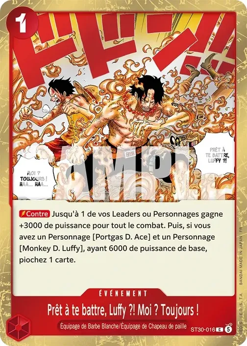 Carte One Piece française ST30-016 Prêt à te battre, Luffy ?! Moi ? Toujours !
