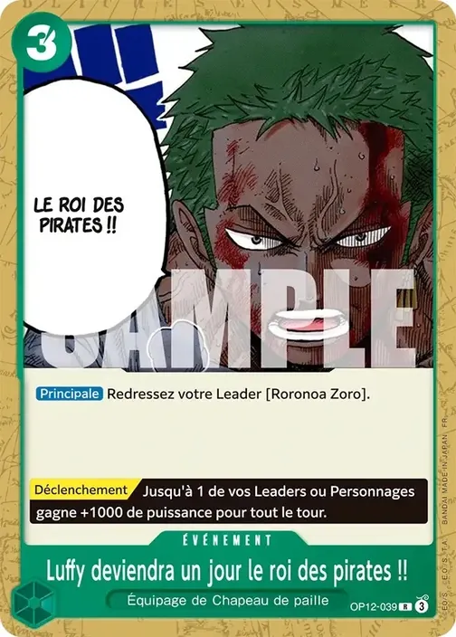 Carte One Piece française OP12-039 Luffy deviendra un jour le roi des pirates !!