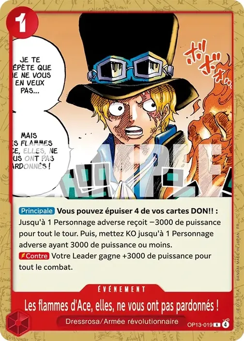 Carte One Piece française OP13-019 Les flammes d'Ace, elles, ne vous ont pas pardonnés !